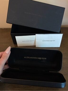 Alexander McQueen Black Leather Sunglass Case with Gold Logo